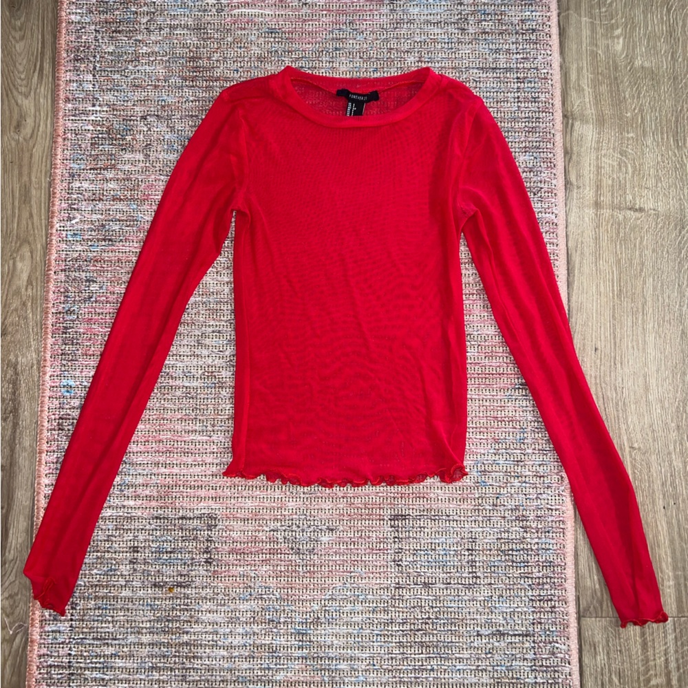 Forever 21 Red Fitted mesh Blouse